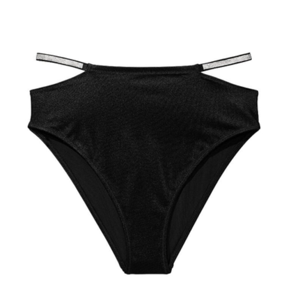 New! Victoria's Secret Shine Strap High-Waist Bikini Bottom black 4756
